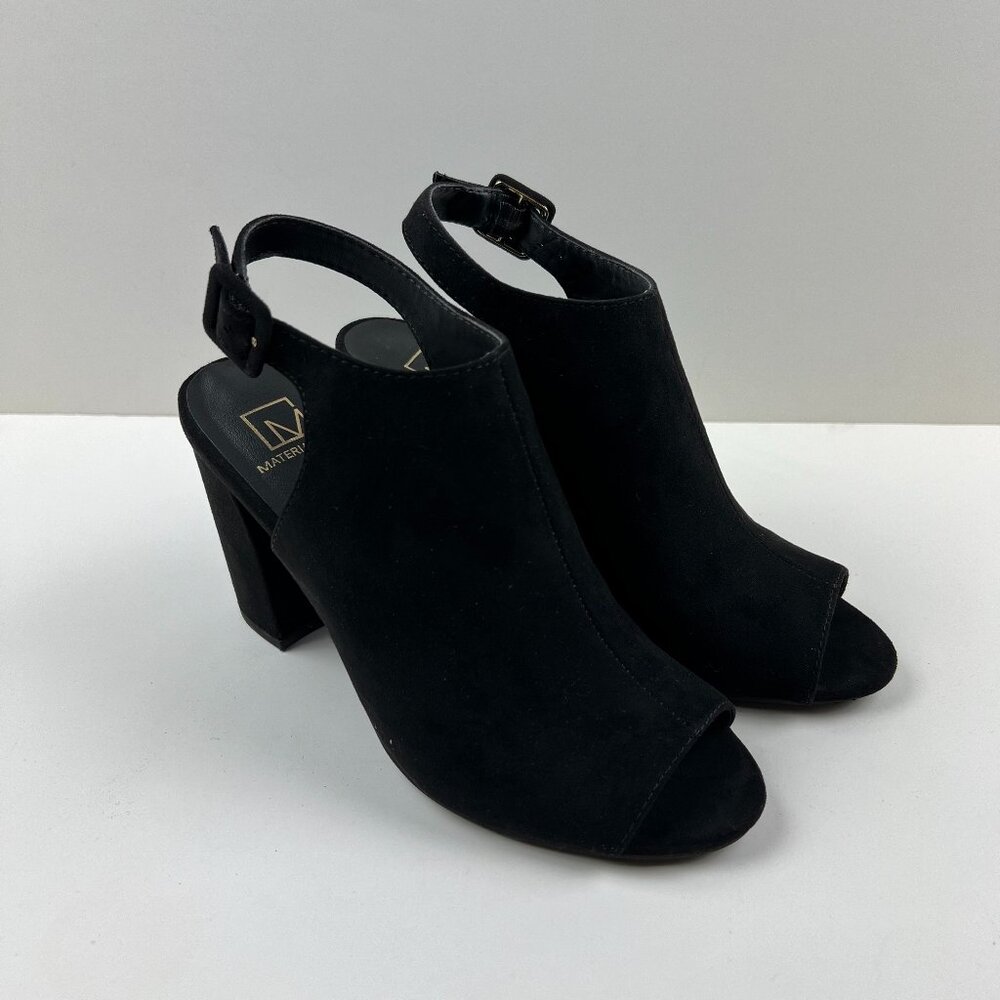 Material Girl Brittni Black Suede Open Toe Slingback Size 7